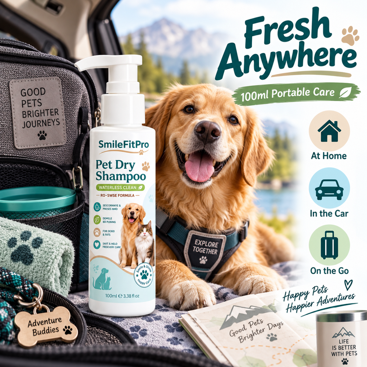 SmileFitPro™ Rinse-Free Pet Shampoo Mousse – Waterless Clean, Deodorize & Freshen Dogs & Cats