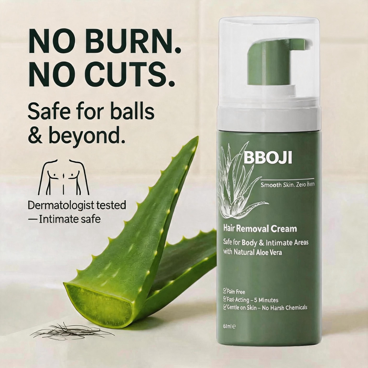 BBOJI™ 5-Minute Men’s Hair Removal Cream – Razor-Free Smooth Skin for Body & Intimate Areas